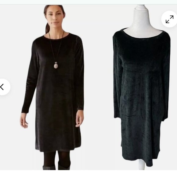 J. Jill Pure Jill Black Velour Long Sleeve Shift Dress with Pockets - Picture 1 of 10
